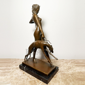 Sculpture en bronze de la déesse de la chasse, jeune fille menant un chien, découpe et impression personnalisées, couleur et taille sur mesure, sculpture d'art de jardin extérieur - Product Image 4