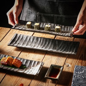 Piatto rettangolare in ceramica smaltata per Sushi lungo 14 pollici semplice piatto nero ristorante piatto da portata in ceramica vassoio per cena giapponese - Product Image 4