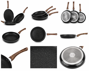 3 Pc Non Stick Fry <b>Pan</b> <b>Set</b> With Wood Handle <b>Ceramic</b> Coating Round Metal <b>Pans</b> For All Stoves Hand Wash Only Wholesale price - Product Image 4
