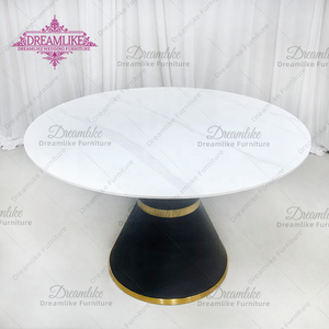 Ensemble de table à manger ronde blanche de luxe pour hôtels, <span class=keywords><strong>plateau</strong></span> en MDF, base en fer noir, style mariage, usage commercial - Product Image 3