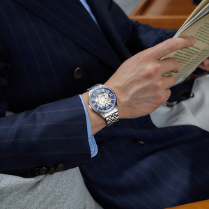 Montre automatique squelette Mark Fairwhale pour homme, cadran à chiffres romains, boîtier en acier inoxydable, étanche, lumineuse, montre sport - Product Image 6