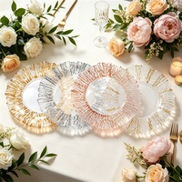 Assiette de présentation durable et moderne de 13 pouces en verre doré, argenté ou or rose, avec motif floral, pour la décoration de table de mariage ou de fête