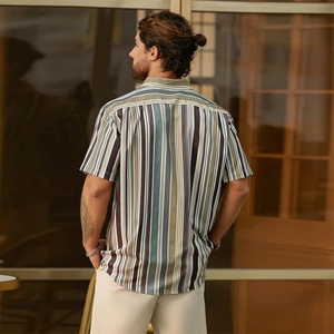 Chemises hawaïennes décontractées à manches courtes et col montant rayées pour hommes, personnalisables avec logo, respirantes, ODM - Product Image 3