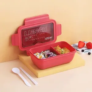 Two <b>Frames</b> <b>Large</b> Capacity Lunch Box with Water Cup Office Microwave Heating Food Grade Bento Box Easy to Carry Outside 1100ML - Product Image 4