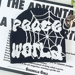 Beanie produttore Logo personalizzato Y2K Beanie stampa lettere del mondo di pace e disegno <span class=keywords><strong>ragnatela</strong></span> indossare quotidianamente cappelli invernali in acrilico Unisex - Product Image 5