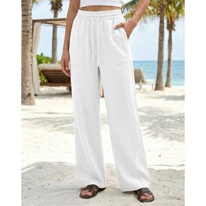 Pantalones Palazzo Anchos de Lino 100% Transpirable FOXA para Mujer, Cintura Alta con Bolsillos, Estilo Casual y Fluido para Vacaciones en la Playa - Product Image 2