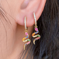 Nouveau à la mode 18k or rempli Zircon boucles d'oreilles mode rose coeur arc-en-ciel serpent Huggie boucles d'oreilles créoles