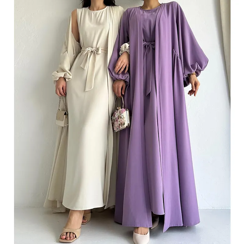 Ensemble 2 pièces robe intérieure et Abaya ouverte à la mode islamique pour femmes robe à manches longues Dubaï Turquie Ramadan robe longue musulmane pour femmes