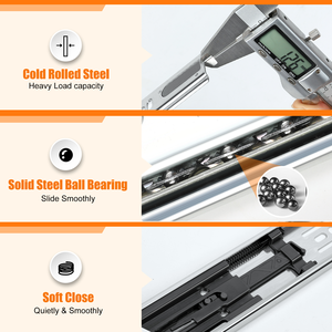 Magnifique rail de tiroir à roulement à billes robuste à 3 volets et à fermeture en douceur moderne <span class=keywords><strong>pour</strong></span> tiroirs d'armoires de cuisine - Product Image 4