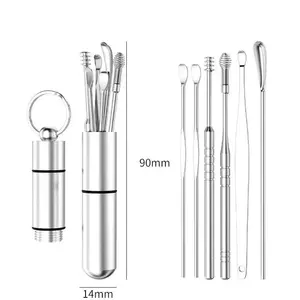 New Design 6pcs Stainless Steel Ear Picking Tool Cleansing Tool With Aluminum Storage Tube