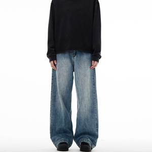 New Low <b>Waist</b> Denim Vintage Washed Cleanfit Blue Straight <b>Jeans</b> Trendy Brand Men's American Style Versatile Casual Long Pants - Product Image 2