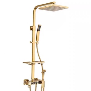Ensemble de robinetterie de douche murale LED pour hôtel, finition noir mat doré, thermostatique, entièrement encastré - Product Image 5