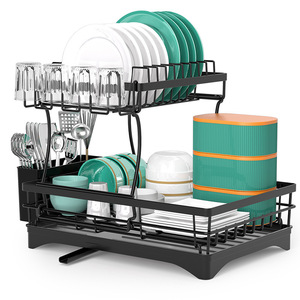 ชั้นวางจานครัวสองชั้นพร้อมถาดพับได้อเนกประสงค์ ที่คว่ำจานแบบตั้งโต๊ะ ขนาดใหญ่ แห้งเร็ว - Product Image 5