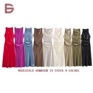 OEM ODM en stock, 9 couleurs, robe élégante sans manches en satin, taille froncée, robe de soirée formelle maxi pour femmes - Product Image 1