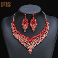 Parures de bijoux de mariée : Collier et boucles d'oreilles tendance pour mariée, accessoires de bijoux pour fête de mariage en stock