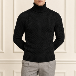 <span class=keywords><strong>Pull</strong></span>-over en maille à col roulé pour homme, coupe ajustée, avec logo personnalisé, idéal pour l'hiver - Product Image 1