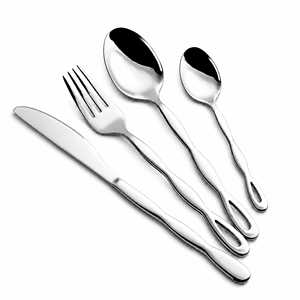 Ensemble de <span class=keywords><strong>couverts</strong></span> 4 pièces en acier inoxydable 304, finition miroir, avec manche ergonomique ondulé, pour hôtels et restaurants (vente en gros) - Product Image 1