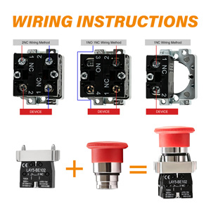 Bouton poussoir d'arrêt d'urgence en plastique rouge 22 mm 1NC 1NO à verrouillage automatique 600V 10A - Product Image 5