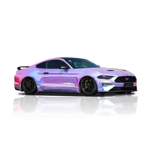 Car color chrome car wrap film rainbow iridescent white holographic vinyl on the car wrap