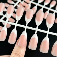 Plaques d'ongles en PMMA bicolores préconçues et personnalisées, à injection, style français, couvrantes, forme amande, taille complète pour doigts, 30 pièces/sac