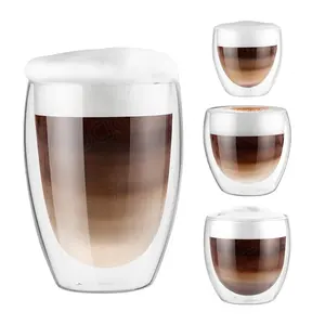 Fabriek Directe Verkoop Custom Thee Melk Thee Set Koffie Cup Kleur Glas Cup Dubbellaags Glas Cadeau