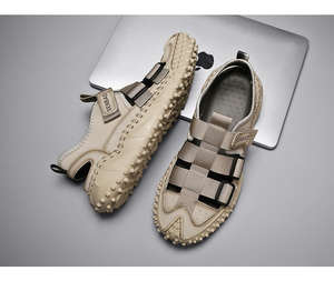 Sandales de plage pour hommes, nouvelles chaussures décontractées ajourées, été 2023, grandes tailles, respirantes, en cuir, pour l'extérieur, baskets de course en caoutchouc - Product Image 6