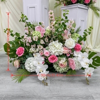 DKB Nouvelle Composition Florale Artificielle de 90 cm Style Tropical pour Allée, Rose Artificielle, Hortensia, Monstera Deliciosa, Décoration Florale Mixte