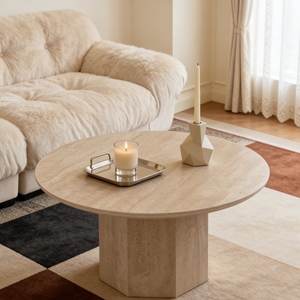 Modern Beige Travertine Wabi-Sabi Eco-Friendly Durable Easy Clean Coffee Table Designer <strong>Furniture</strong> for Living Room Hotel Use - Product Image 2