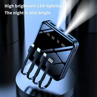 Prix de gros 10000mah Mini Powerbank avec 4 câbles Miroir lampe de poche 2USB Slim Portable Smart Power Bank