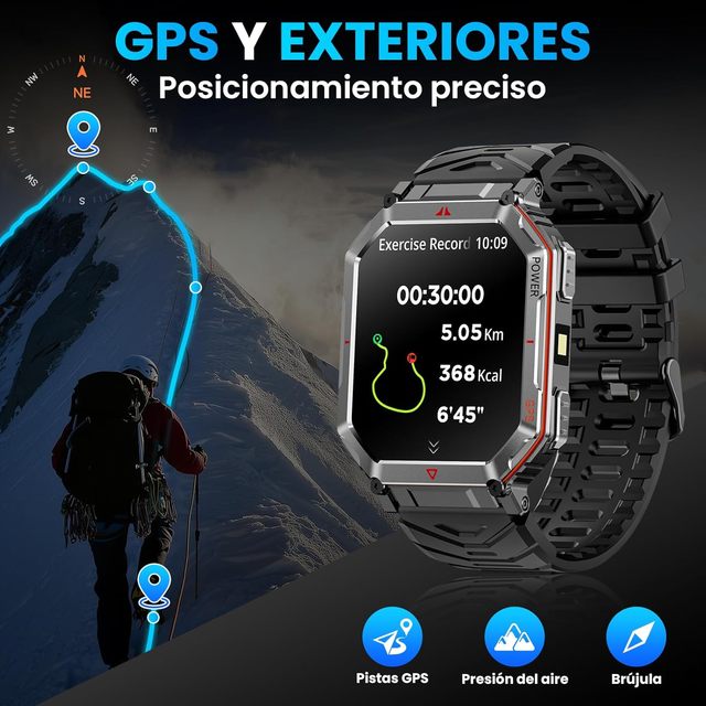 EDS KR92 GPS Camouflage SmartWatch Compass GPT Voice Assistant LED Torch 100+sports Modes BT Call Fitness Smart Watch