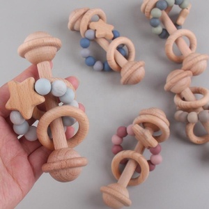 Varilla de molienda de dientes para recién nacidos de madera orgánica, cuentas de silicona, juguete para masticar bebés, estrellas de haya, <span class=keywords><strong>anillo</strong></span> para mordedores de bebé - Product Image 2