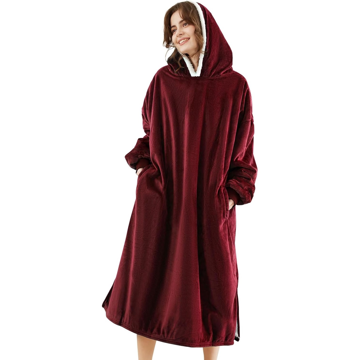 Kipswiza Coperta Indossabile Oversize In Pile Sherpa, Spessa E Calda Con Cappuccio Bl~p113343245