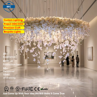 Lustre rond en soie personnalisé en forme d'orchidée, luminaire suspendu de luxe pour hôtel, salle de banquet, décoration de mariage, lampe de plafond