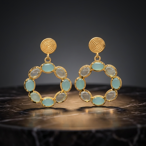 New Arrival High Quality 14K 18K 24K Matte Gold & Rhodium Plated Brass Geometric Multistone Stud Earrings Children's Trendy - Product Image 2