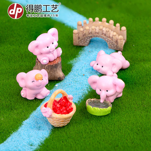 Figuras de elefantes rosas, adornos de jardín en miniatura de resina, estatuas decorativas de animales para interiores y exteriores, juego de 7 - Product Image 2