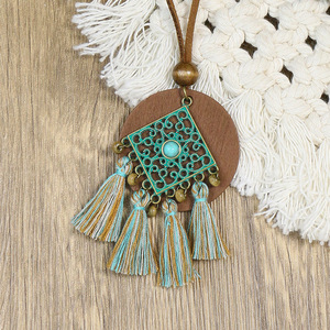 Ensemble de bijoux bohèmes en alliage, collier à pampilles et boucles d'oreilles, ensembles de bijoux de fête pour femmes, plaqué bronze antique - Product Image 2