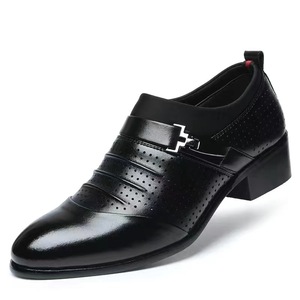 Zapatos de Vestir de Cuero para Hombre, Punta Puntiaguda, Tacón Oculto de 6 cm, Estilo Británico, Cierre de un Solo Toque, Formales, Casuales, para Oficina y Negocios - Product Image 2