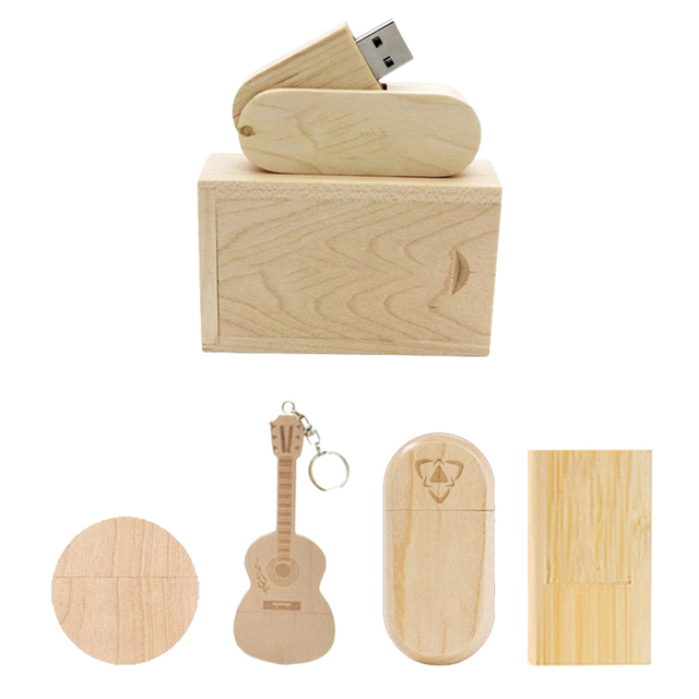 Custom Wooden USB Flash Drive Printed Logo Keychain Creative Shape Wood U Disk Pendrive with Box