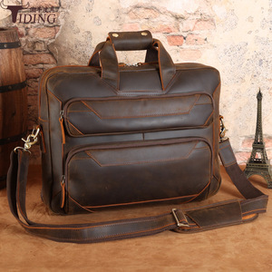 Tiding Vintage Genuine Leather 15.6 Inch Laptop <b>Briefcase</b> Business Shoulder Bag Men Dark Brown - Product Image 1