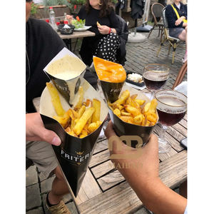 Caja de Cartón Kraft para Llevar con Diseño de Logotipo Personalizado, para Papas Fritas, Churros, con Soporte para una Mano, Separador de Salsas y Postres, Envase para Comida para Llevar - Product Image 1