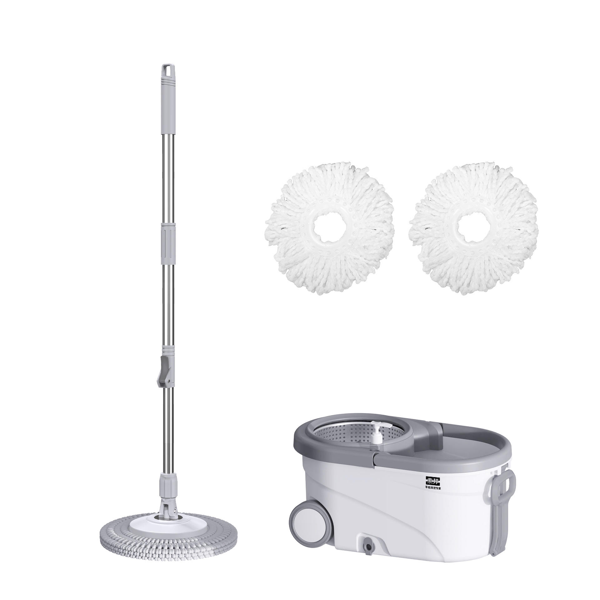 [Warm White Gray] Stainless Steel Mop with 4 Heads