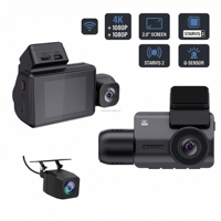 Caméra embarquée 3 objectifs 4K avant, intérieur et arrière avec vision nocturne IR, capteur Sony, GPS intégré, WiFi, G-Sensor, moniteur de stationnement