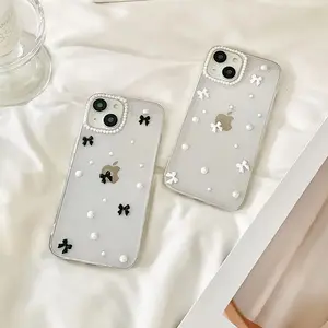 Shanhai Korea 3d Crystal Butterfly Parel Epoxy Clear Case Voor Iphone 12 11 13 14 15 Pro Max Plus Telefoonhoes