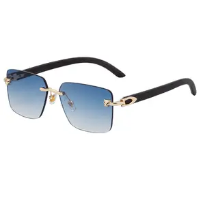 DOISYER Rimless Fashion Vintage Retro Designer Wood Grain Unisex UV400 Shades Sun Glasses Sunglasses For Women Men