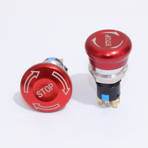 Bouton-poussoir d'arrêt d'urgence en métal rouge 16mm 19mm 22mm 1NO 1NC avec signal d'arrêt pour trou de montage - Product Image 4