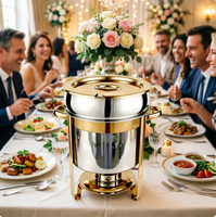 Plat de service rond en acier inoxydable doré de qualité alimentaire avec logo personnalisé pour buffet, chauffe-plat et réchaud à soupe
