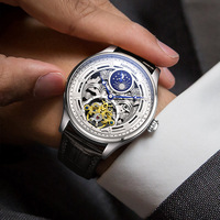 Montre de luxe Mark Fairwhale, montre à phases lunaires, tourbillon, mécanique à remontage automatique, bracelet en cuir, montres pour hommes en acier inoxydable FW-6100