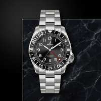 Montre GMT pour homme NH34, vente en gros ODM, plongée automatique, tachymètre, verre saphir, 20 BAR résistant à l'eau, acier inoxydable, cadran soleil.