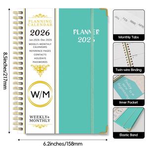 Carnet de notes A5 exclusif transfrontalier 2026 – Calendrier hebdomadaire spirale – Planificateur de travail et de suivi des tâches - Product Image 2