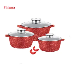 Chất lượng cao Gốm Đá Cẩm Thạch Cookware Set đúc nhôm với kính nắp phụ kiện nhà bếp sẵn sàng bán buôn